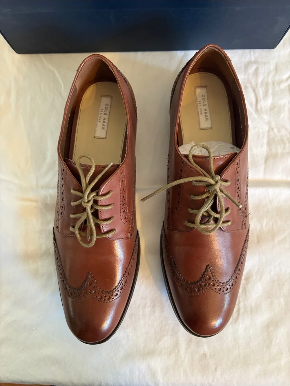NEW IN BOX Womens Cole Haan Brown Leather Wingtip Derby Oxfords